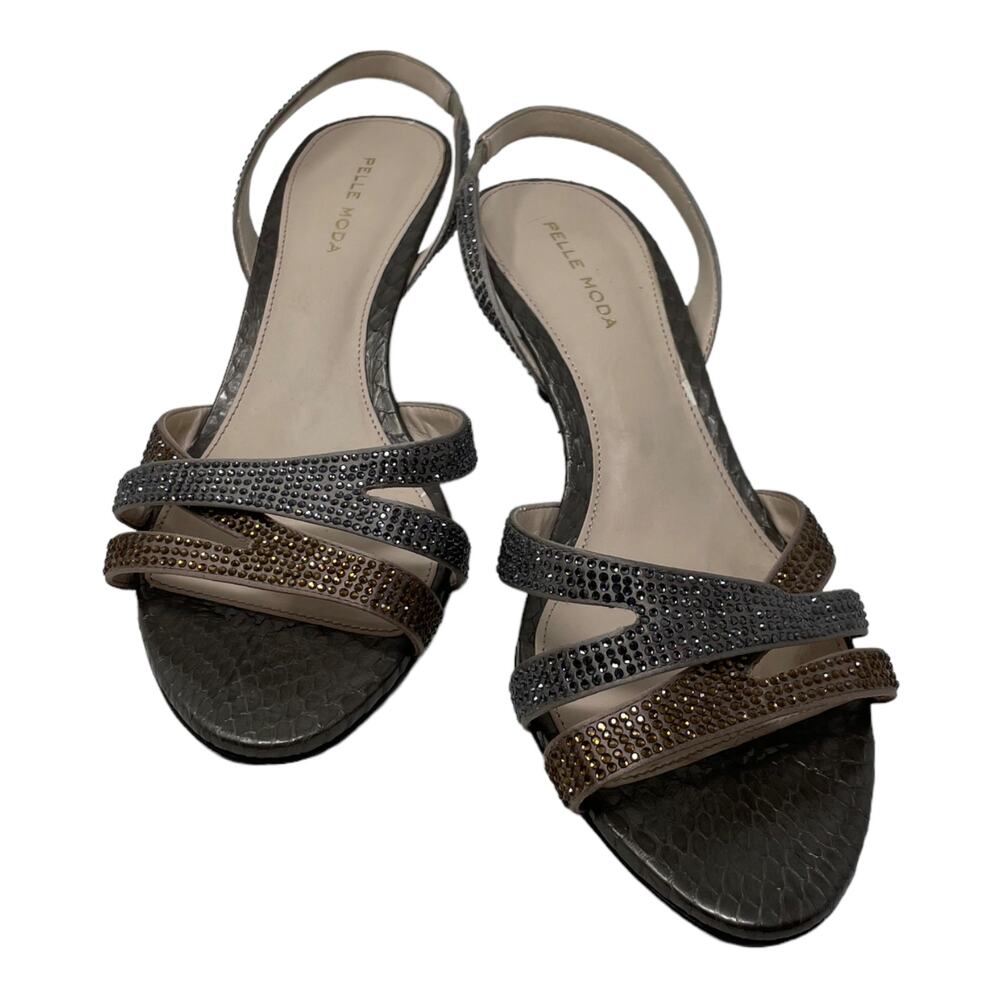 Pelle Moda leather encrusted rhinestones slingback sandals heels size 8.5
